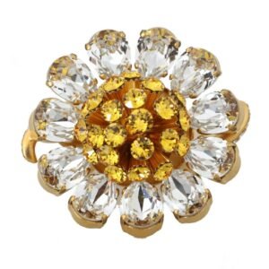Anillo de flor de cristal amarillo de latón dorado de Dolce & gabbana