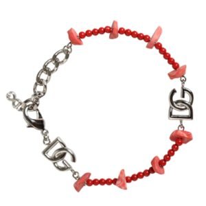 Pulsera de cadena con logotipo DG de resina y cuentas de latón en tono plateado de Dolce & gabbana