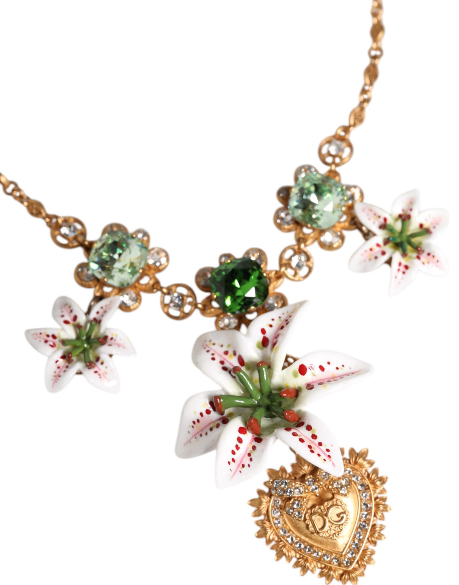 Collar con colgante de corazón sagrado de cristal y lirio de latón dorado de Dolce & gabbana - Imagen 3