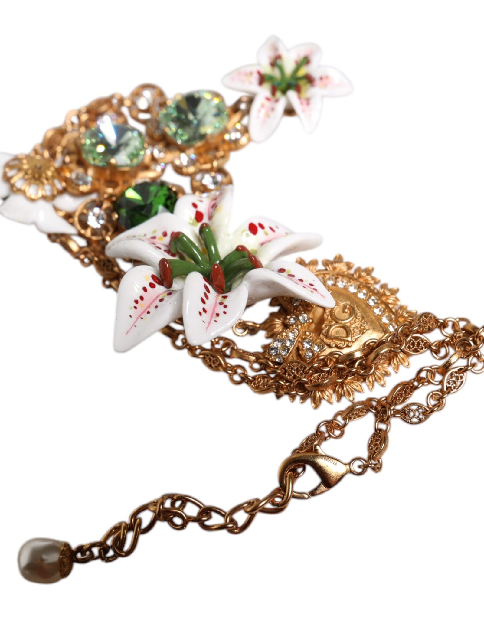 Collar con colgante de corazón sagrado de cristal y lirio de latón dorado de Dolce & gabbana - Imagen 6