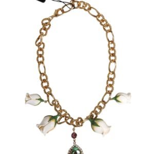 Collar con colgante de flor de cristal y cadena corta de latón dorado de Dolce & gabbana