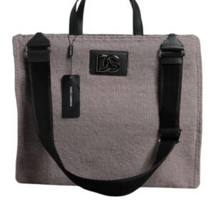 Bolso de hombro con placa del logotipo de lana de alpaca gris de Dolce & gabbana