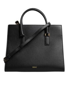 Bolso bandolera grande de piel negra con asa superior de Versace