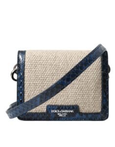 Bolso bandolera mini de Dolce & Gabbana con ribete de piel azul y rafia beige