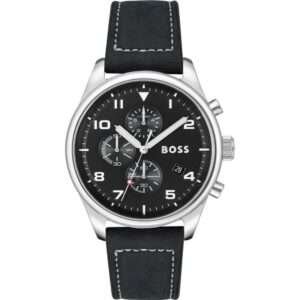 Reloj de vestir de cuero negro Hugo Boss