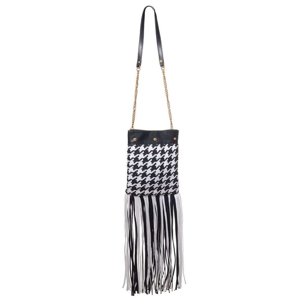 Black And White Leather And Textile Shoulder Bag
