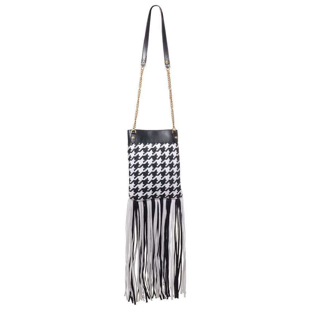 Black And White Leather And Textile Shoulder Bag - Imagen 2