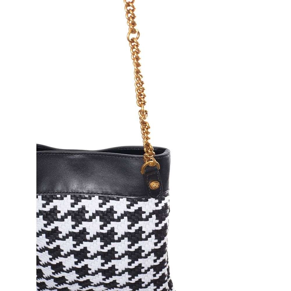 Black And White Leather And Textile Shoulder Bag - Imagen 6