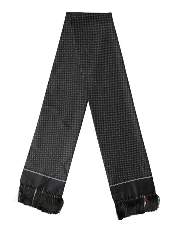 Black Silk Polka Dot Crown Foulard 140cm X 16.5cm Scarf