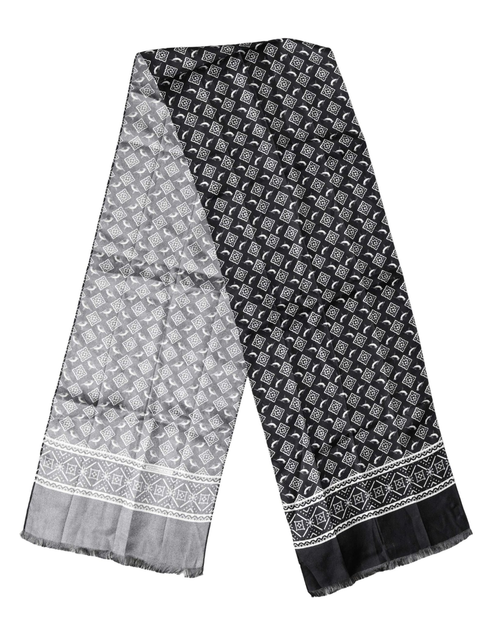 Black Gray Silk Bird Fringe Wrap Foulard 140cm X 23cm Scarf - Imagen 2