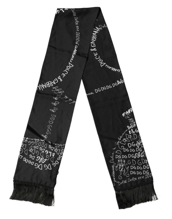 Black Logo Script Print Sik Foulard 137.5cm X 15cm Scarf