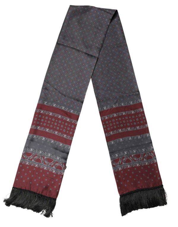 Burgundy Gray Patterned Fringe Foulard 141cm X 15.5cm  Scarf