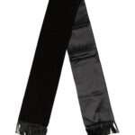 Black Silk Fringe Neck Wrap Foulard 139.5cm x 15.5cm Scarf