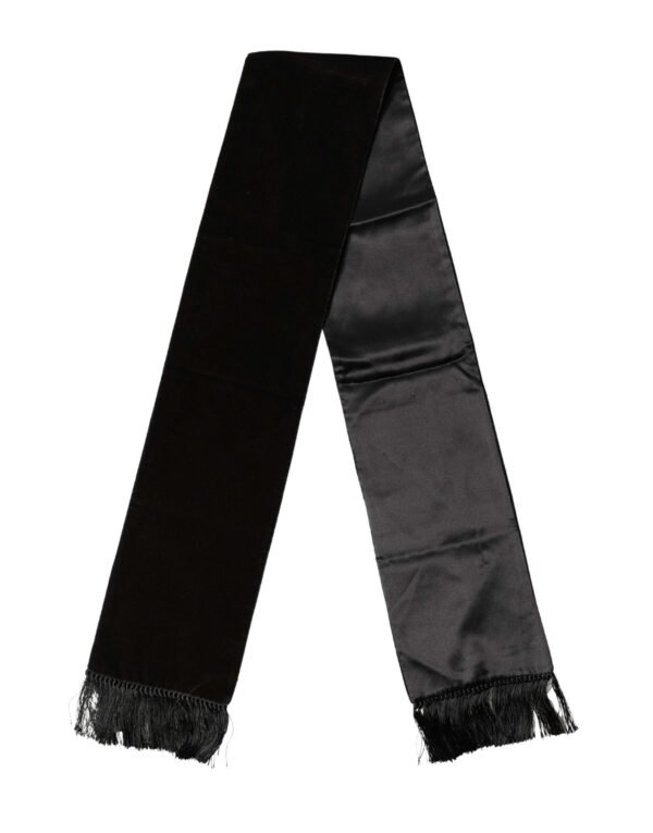 Black Silk Fringe Neck Wrap Foulard 139.5cm x 15.5cm Scarf