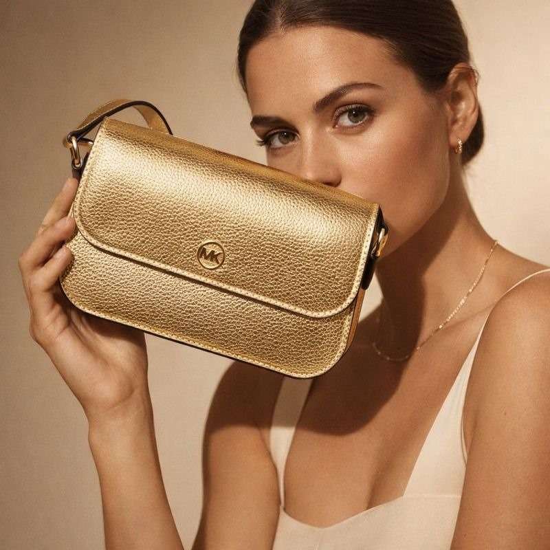 “chica enseñando un bolso michael kors”